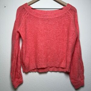 Anthropologie Rosie Neira Women Alpaca Sweater XS Pink Fuzzy Slouchy Coastal